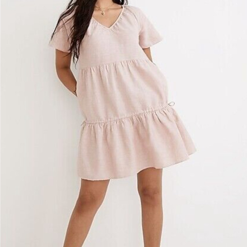 Madewell Linen-Blend Lorelai Mini Dress in Pink